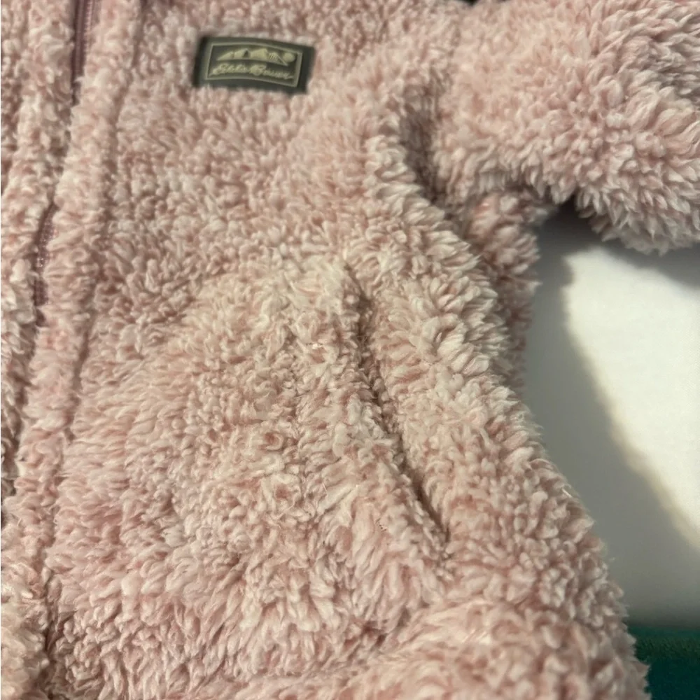 Eddie Bauer Baby Girl 6/9 month Sherpa Plush Hooded Full zip Jacket w/bear ears‎